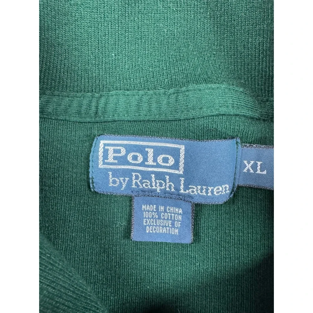 Polo Ralph Lauren VTG Shawl Collar Sweatshirt Mens XL Green‎ Orange Pony Cotton